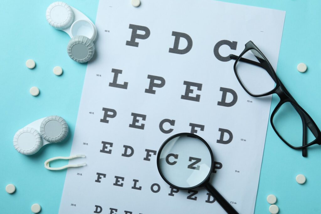 Concept of contact lenses for eyes, health care